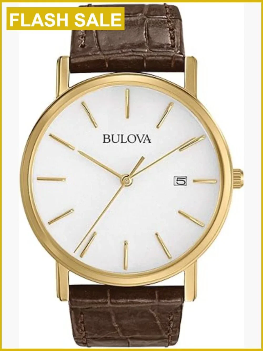 Men's Classic Analog Watch Brown Leather Strap, 37mm, Quartz Movement, Water